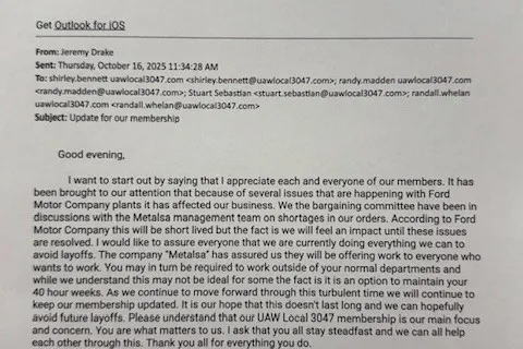 Update regarding production concerns October 16, 2025