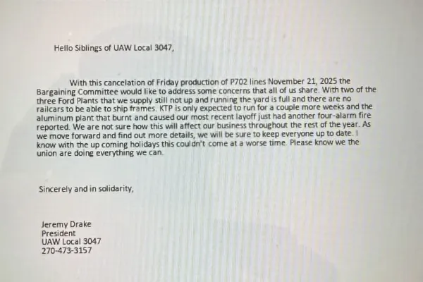 Letter from Local 3047 President Jeremy Drake