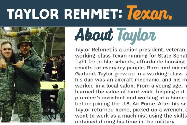 Taylor Rehmet is union candidate worrying union haters