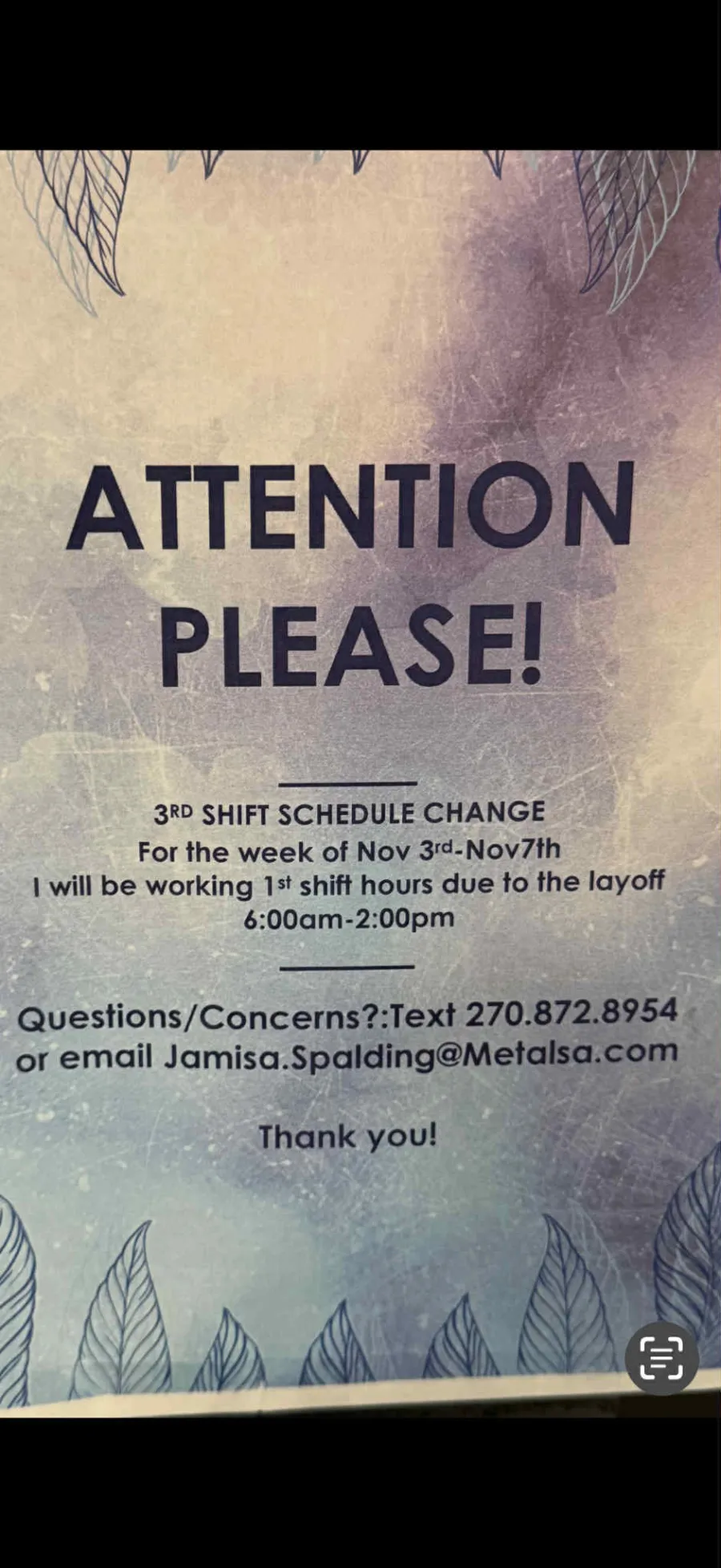Jamisa Schedule Change noitice