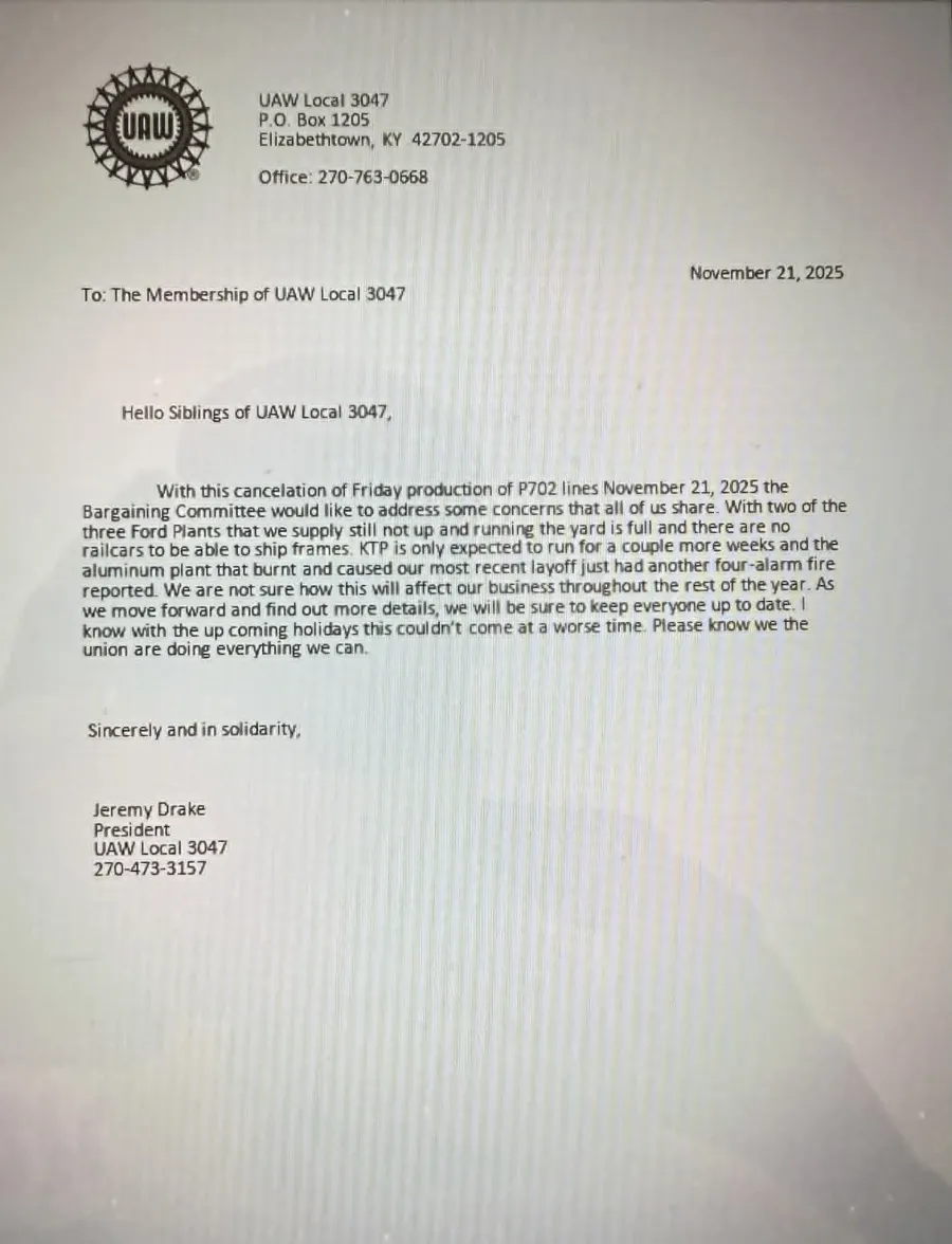Letter from Local 3047 President Jeremy Drake