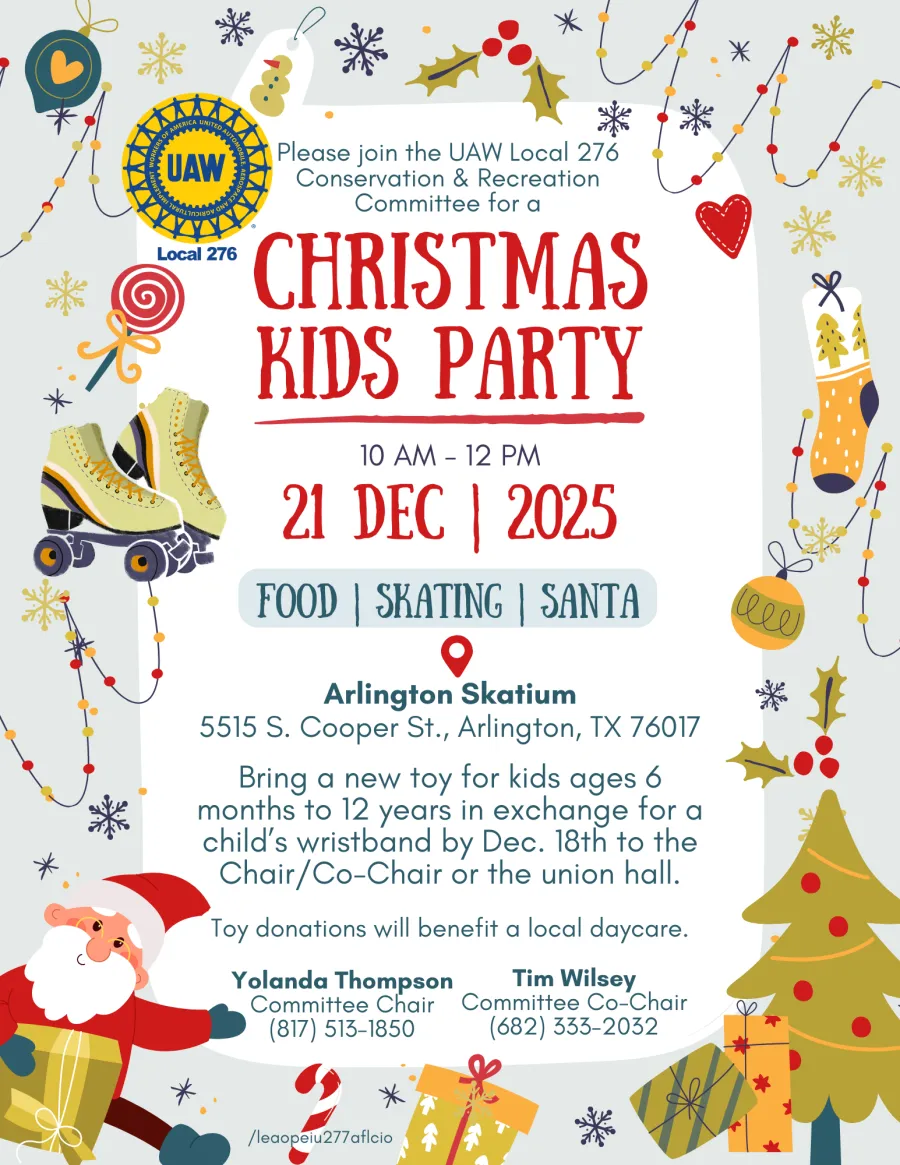 UAW Local 276 Kids Christmas Party Flyer