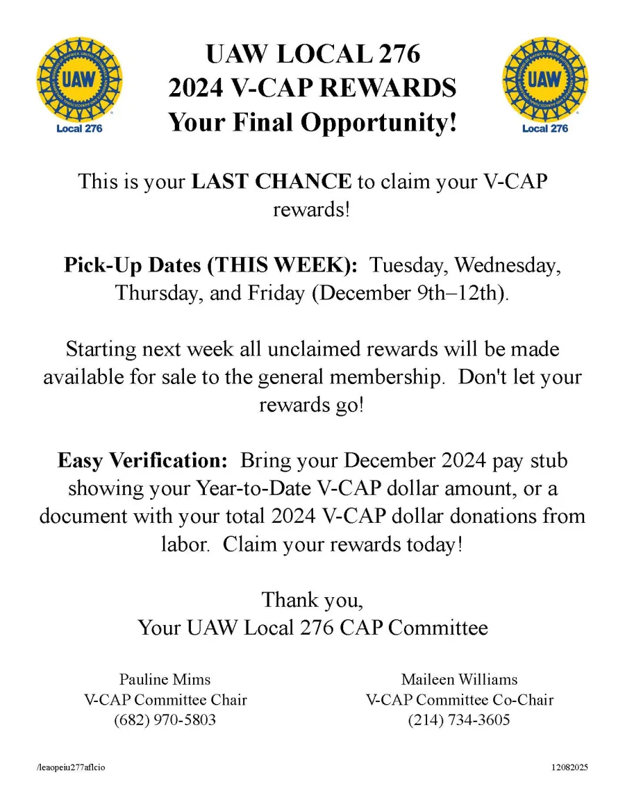 2024 V-CAP Rewards, your final opportunity