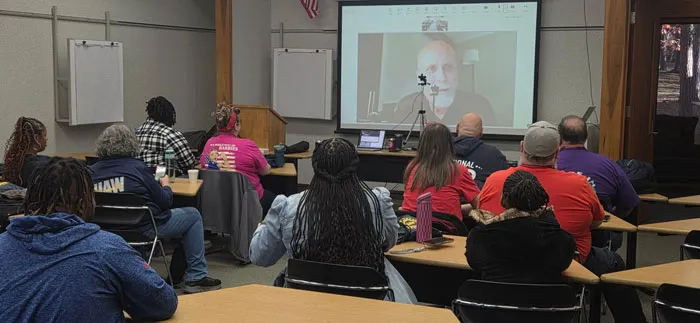 uaw region 8 conference class watching a video
