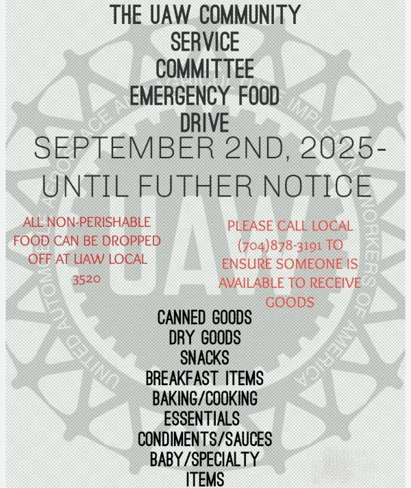 UAW CSC Emergency Food Drive Flyer