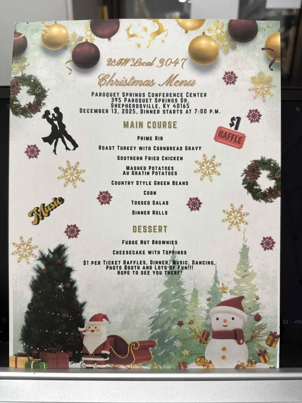 Menu 2025 Adult xmas party UAW LOCAL 3047