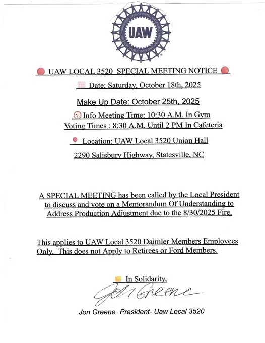 2025 Special Tentative Agreement Meeting Notice