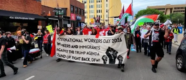 marchers in downtown dallas may 1, 2026