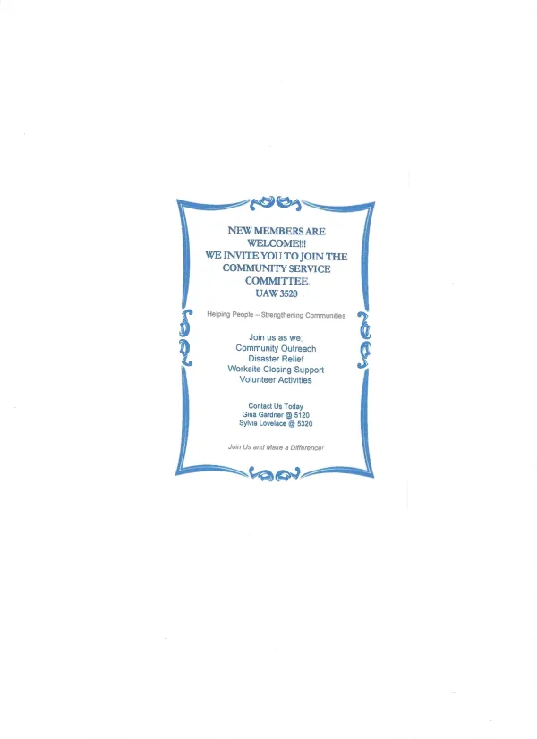 UAW Local 3520 Community Service Committee Flyer