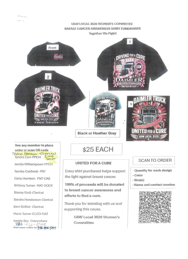 Local 3520 Women's Committee Breast Cancer Awareness tshirt sale